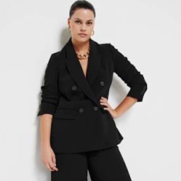 Liz Claiborne Double Breasted Pea Coat Plus Size Lined Blazer in Textured Black - Picture 1 of 17